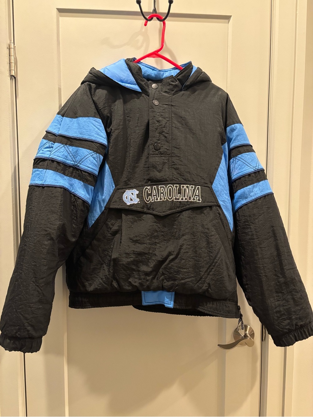 STARTER Black and Light Blue Carolina Hooded Pullover